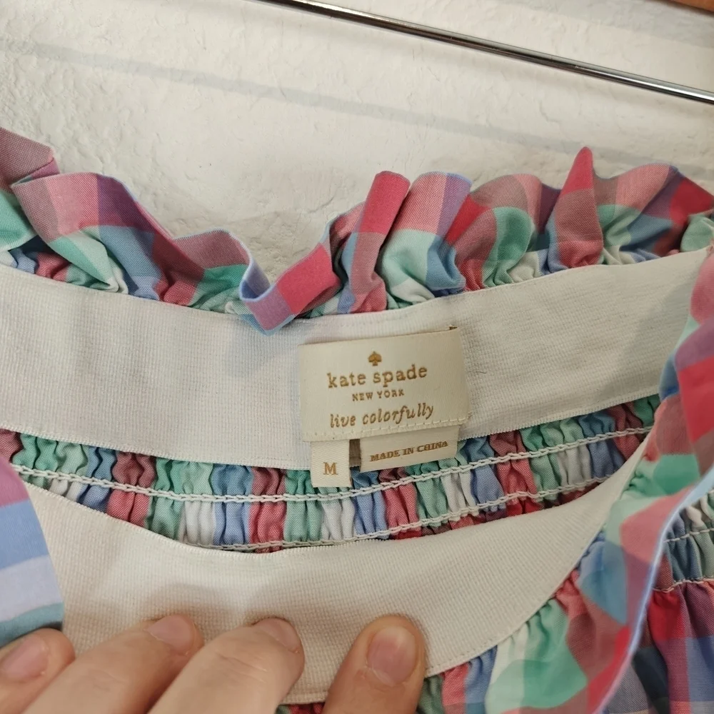 Kate Spade Nwot Madras Plaid Off Shoulder Cotton Top Broome St Size M